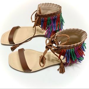 ZARA suede fringe tassel sandals size 8
